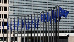European Commission building with EU flags